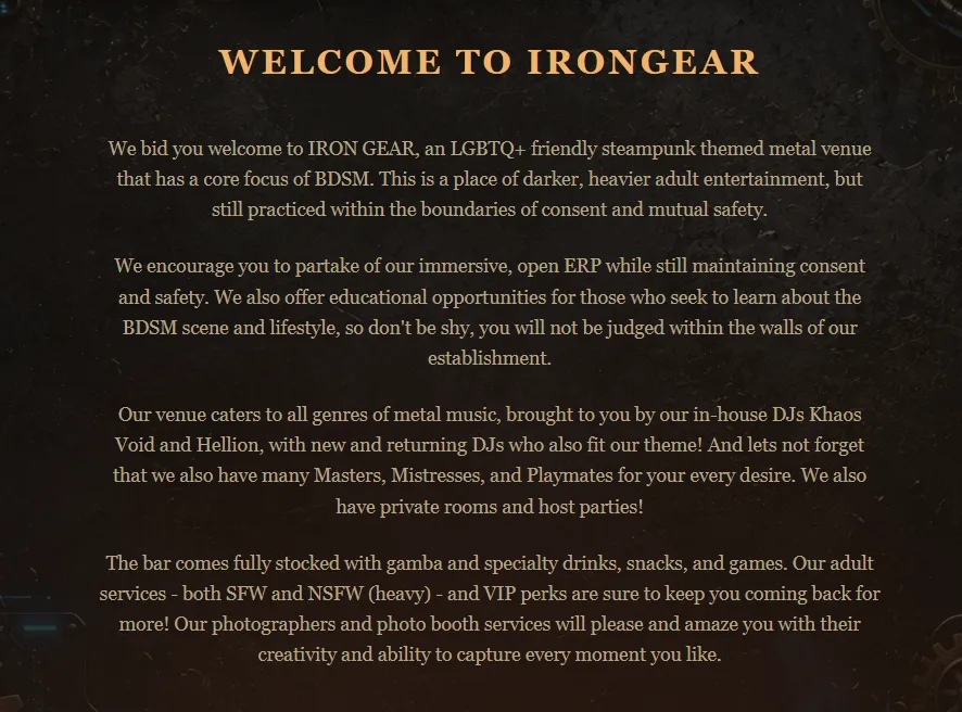 Iron Gear Venue Site Description