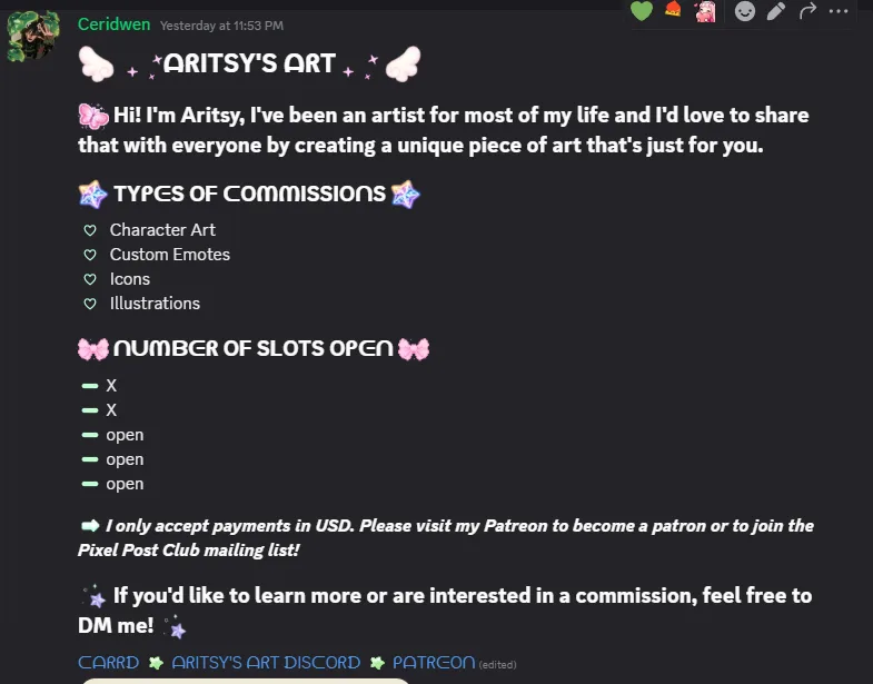 Aritsy's Art Discord Ad