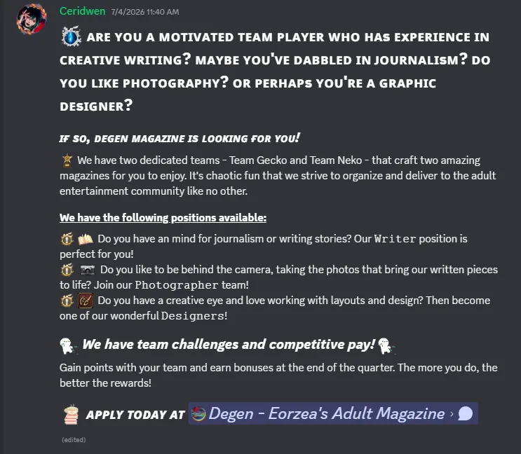 DEGEN Magazine HIring Ad