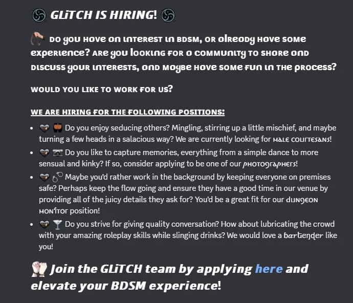 GLiTCH Hiring Ad